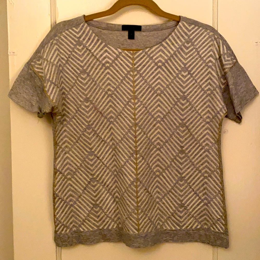 JCrew SMALL Gray with White and Gold Embroidery T Shirt